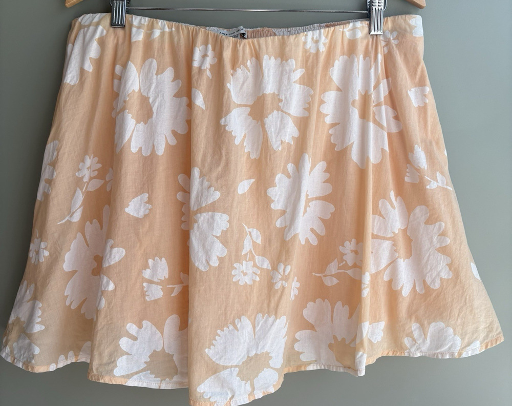 AMERICAN EAGLE Floral Mini Skirt 100% Cotton Lightweight Boho Peach White XL